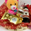 cesta de aniversario com pelucia e vinho